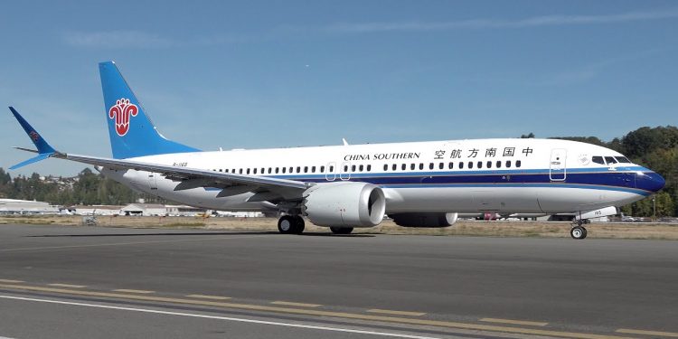 China Southern Airlines Boeing 737-MAX-8. The airline canceled schedule service using this aircraft type for the first time by a Chinese airline since 2019.
