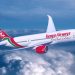 A Kenya Airways Boeing 787-8 Dreamliner in flight.