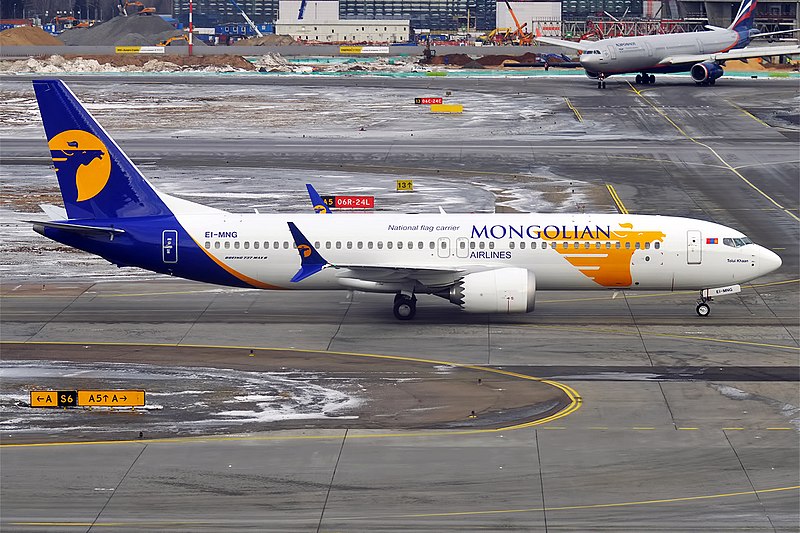 A Mongolian Airlines Boeing 737-MAX aircraft
